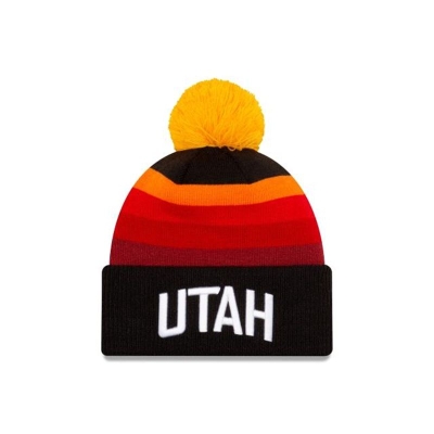 Black Utah Jazz Hat - New Era NBA City Edition Pom Knit Beanie USA6428315